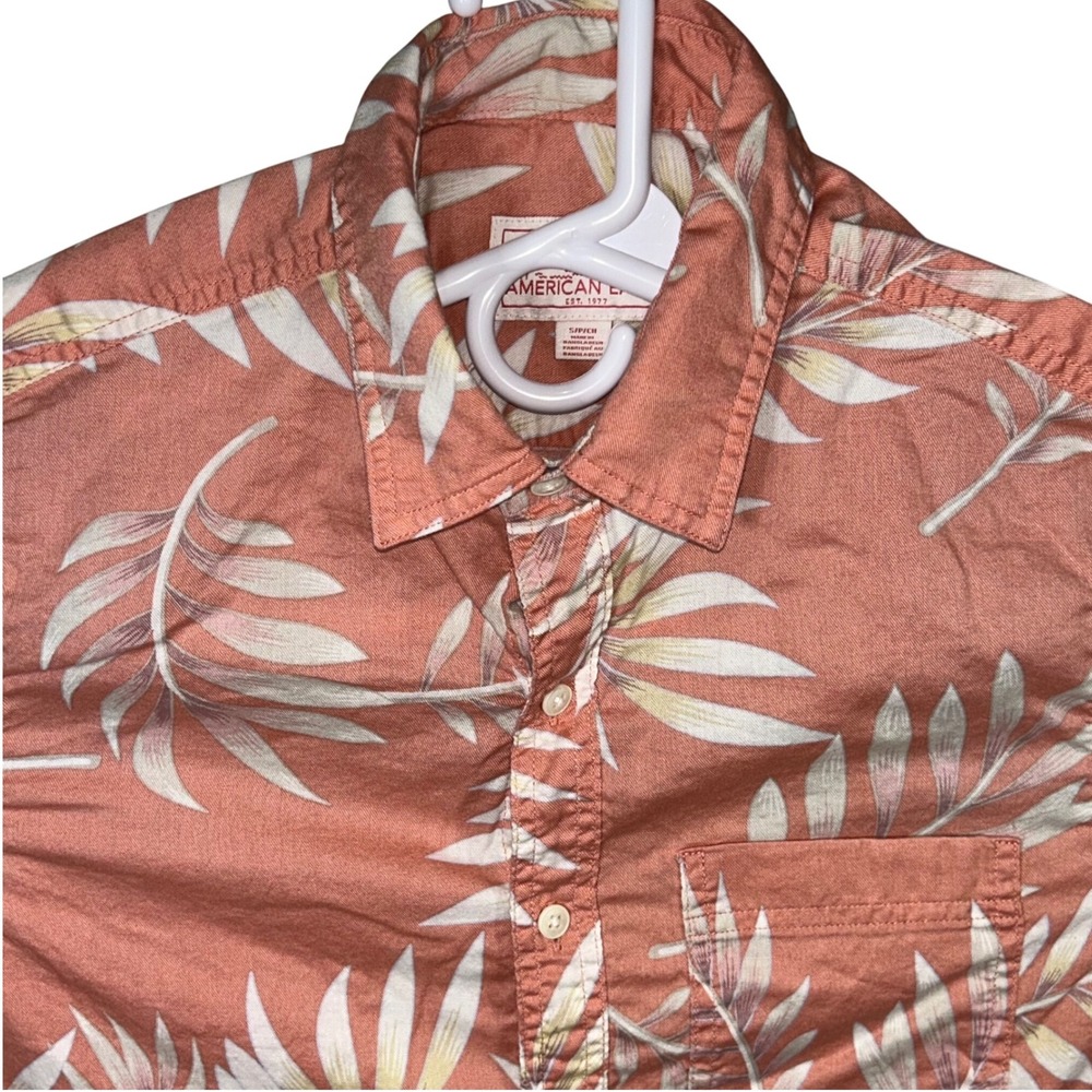 American Eagle Mens Tropical Palm Print Short Sleeve Button Down Shirt Small